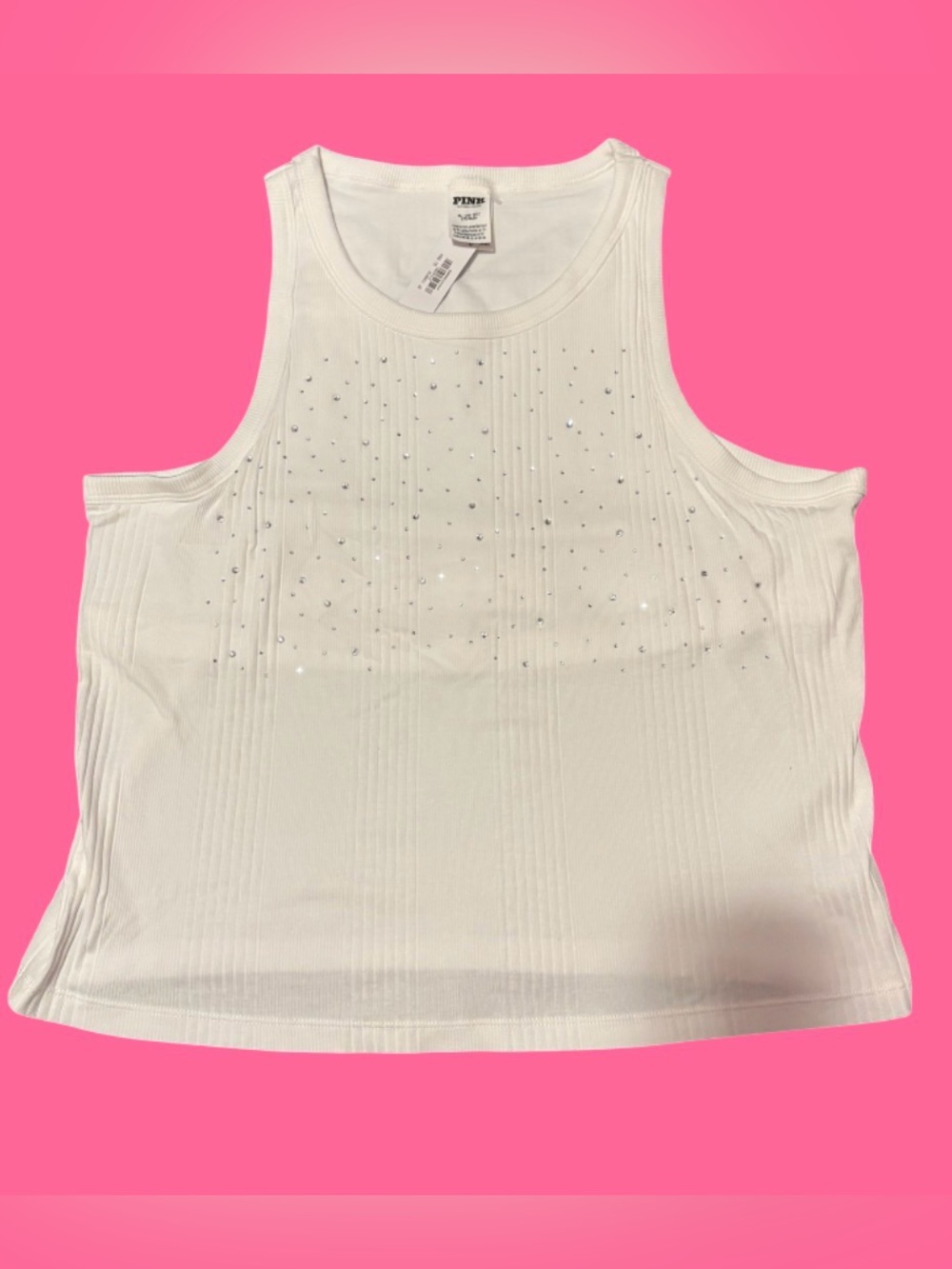 PINK Victoria's Secret White Embellished Cold-Shoulder Rib Tank
